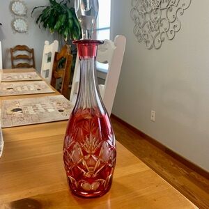 Antique cut clear cranberry Decanter with faceted stopper